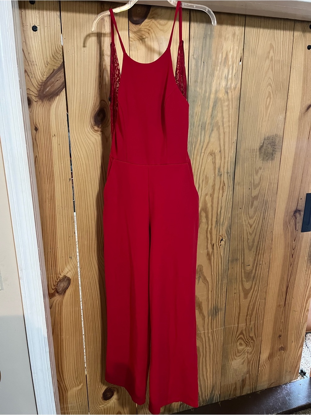 Speechless Red Lace-Trim Wide-Leg Jumpsuit